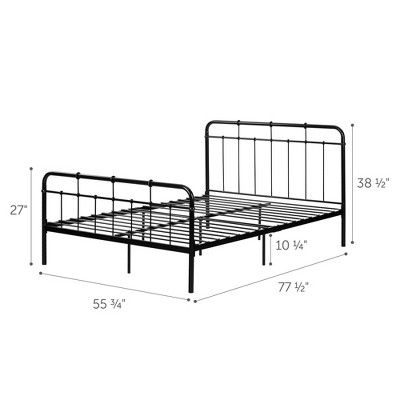 Black Metal Full Platform Bed with Headboard and Slats