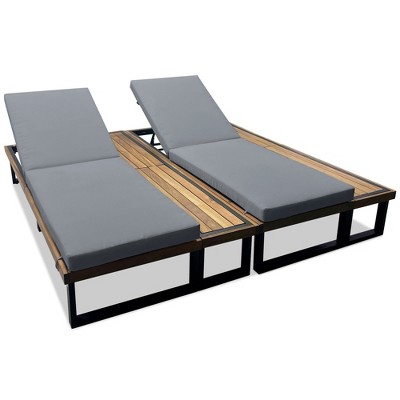 FURNIinspire Patio Chaise Lounges Set of 2 with 5 Position Adjustable Backrest, Poolside Yard Reclining with Cushions, Gray, 76.8"*37.4"*32.5"