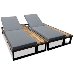 FURNIinspire Patio Chaise Lounges Set of 2 with 5 Position Adjustable Backrest, Poolside Yard Reclining with Cushions, Gray, 76.8"*37.4"*32.5" - 1 of 4