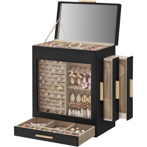 5-Layer Jewelry Box with Glass Window, 3 Drawers and Big Mirror - 1 of 4