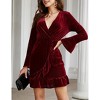 Clearlove Women's Long Sleeve Wrap Semi Formal Velvet Mini Dress Sexy Cocktail Party Winter Club Dress - 2 of 4