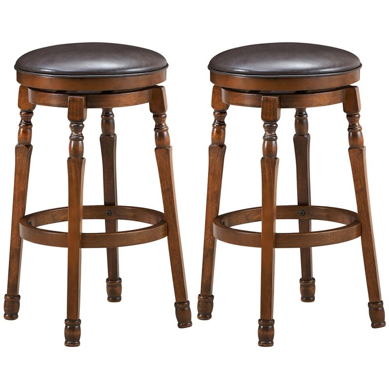 Costway Set of 2 29'' Swivel Bar Stool Leather Padded Dining Kitchen Pub Chair Backless, 1 of 11