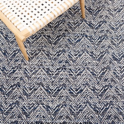 Navy and White Wool Chevron 4' x 6' Handmade Rug