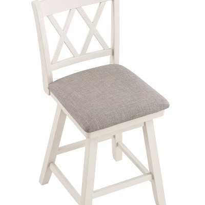 24" Cream Wood Swivel Counter Stool with Gray Cushion