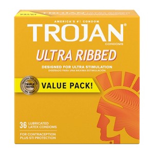 Trojan Ultra Ribbed Lubricated Latex Condoms Value Pack - 36ct - 1 of 4