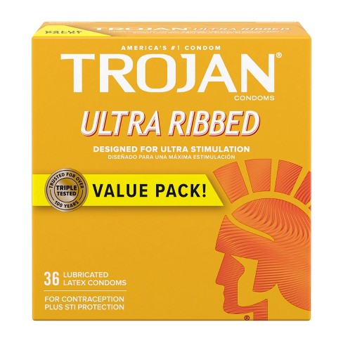 Trojan Ultra Ribbed Premium Lube Condoms - 36ct - image 1 of 4
