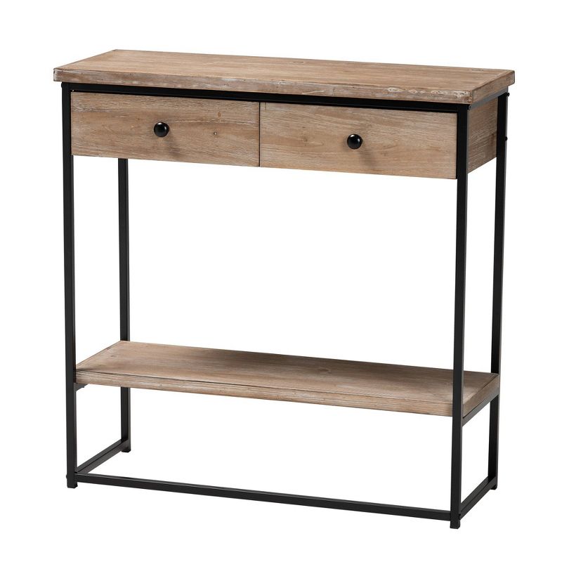 Silas Wood and Metal 2 Drawer Console Table Natural Brown/Black - Baxton Studio, 3 of 12
