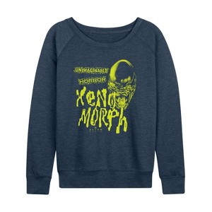 Women's - Alien: Earth - Spookshow -Women's French Terry Long Sleeve Pullover Lightweight French Terry Wide Neck Long Sleeve Graphic Shirt - 1 of 4