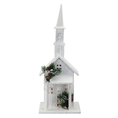 Northlight 22" LED Lighted White Wooden Snowy Church Christmas Decoration