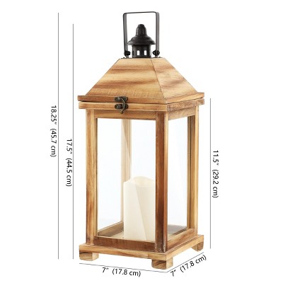 Elida 18.25" Light Brown Wood Outdoor Candle Lantern
