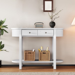 36" Console Table with Drawers, Retro Entryway Table with Open Storage Shelf, Long Sofa Couch Table, Hallway Table for Living Room Entryway - 1 of 4