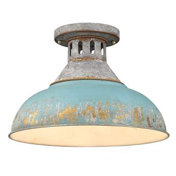 Golden Lighting Kinsley 1-Light Semi-flush in Aged Galvanized Steel with Antique Teal