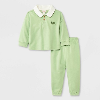 Image of Baby French Terry Bunny Graphic Streetwear Top & Bottom Set - Cat & Jack™ Olive Green 6-9M