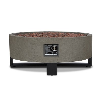Idledale Round Gray Gas Fire Pit with Black Steel Base