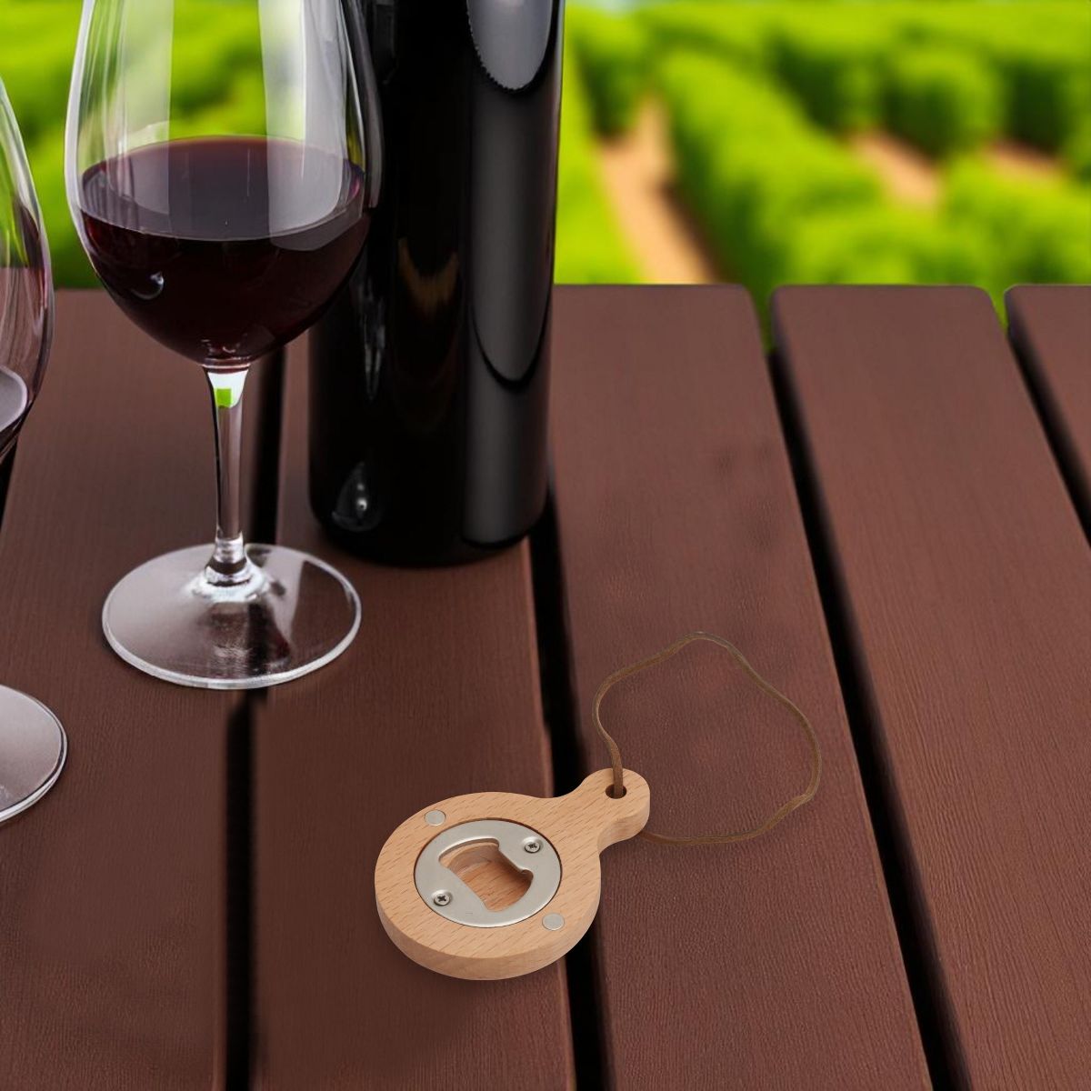 Unique Bargains Bottle Opener Magnetic Wood Round Handle Magnet Wood Light Brown 2.36"x3.35"x0.47" 1 Pcs - thumbnail 2
