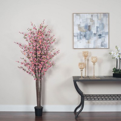 6' Hot Pink Silk Blossom Tree in Black Plastic Pot