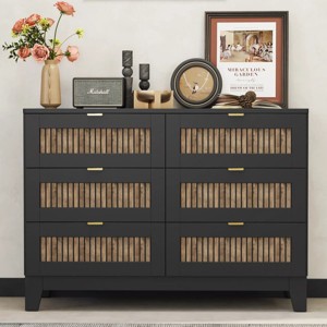 Spacious Full Size Rustic 6 Drawer Wooden Dresser, Classic Farmhouse Storage Cabinet with Metal Handles for Bedroom-Maison Boucle - 1 of 4