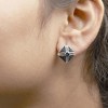 Haus of Brilliance Silver 1.0 Cttw Blue Diamond Studded Rhombus Stud Earring - 4 of 4