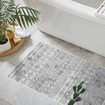 Boho Geometric Pattern Long Bathroom Mat, Hallway Rug Runner Bath