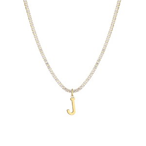 Adornia 14k Gold Plated Tennis Necklace with Initial Charm - 1 of 3