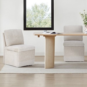 Modern Beige Linen Upholstered Dining Chairs Set of 2,Armless Dining Chairs with Casters and Hidden Storage for Living Room Kitchen-Cuddlewood - 1 of 4