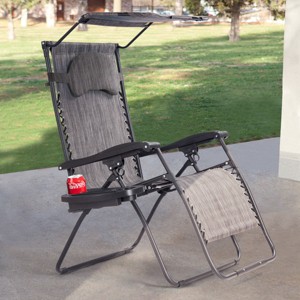 Costway Folding Recliner Zero Gravity Lounge Chair W/ Shade Canopy Cup Holder Gray - 1 of 4