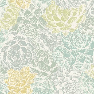 RoomMates Mr. Kate Succulent Plant Peel & Stick Wallpaper: Removable Botanical Wall Decals, Self-Adhesive, Multicolored
