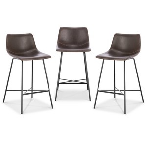 Poly & Bark Set of 3 24" High Paxton Counter Height Barstools Brown: Upholstered, Steel Frame, Modern Design - 1 of 4