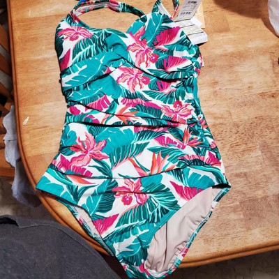 Bikini Set Women's Wave Edges Tropical Print Tummy Control Swimming Bikini  Sport Surf Shirt Swimming Tankin One Piece Swimsuit for D to G Cup, pink,  XL : : Fashion