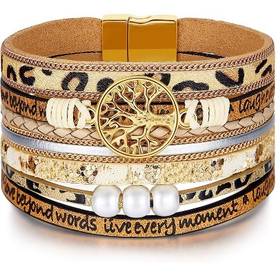 Tree of Life Leather Wrap Bracelets for Women with Inspirational Message, Adjustable Bohemian Jewelry