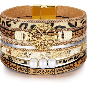 Tree of Life Leather Wrap Bracelets for Women with Inspirational Message, Adjustable Bohemian Jewelry - 1 of 4