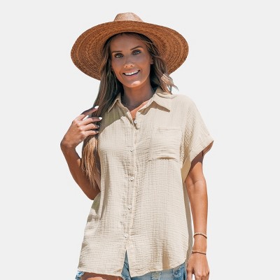 Women's Collared Front Button Cotton Top - Cupshe