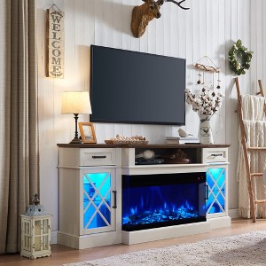 OKD 70'' Farmhouse TV Stand w/Electric Fireplace & Glass Door Storage Cabinet - 1 of 4