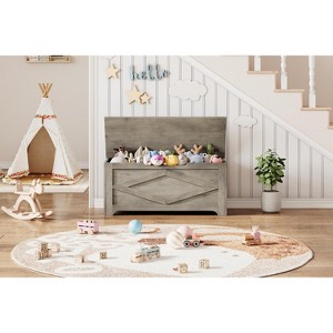39.4"Storage Chest, Wooden Storage Bench, Modern Style Lift-Top Shoes Bench with Safety Hinge for Entryway, Bedroom, Living Room, Supports 300 Lb - 1 of 4