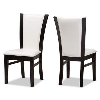 Set of 2 Adley Modern And Contemporary Finished Faux Leather Dining Chairs White/Dark Brown - Baxton Studio: Ergonomic, Rubberwood Frame