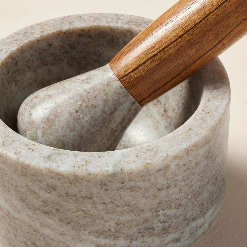 2pc Marble &#38; Wood Mortar and Pestle Set Warm Gray - Hearth &#38; Hand&#8482; with Magnolia, 4 of 7