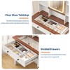 Farmhouse Makeup Vanity Desk with Mirror and Lights, Power Outlet, 2 Drawers and Cushioned Stool, Glass Top for Bedroom Dressing Room - 4 of 4