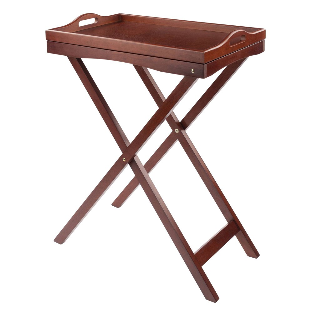 Devon Butler Table with Serving Tray Wood/Walnut - Winsome: Elegant Hardwood Frame, Composite Surface, Bar Cart Design