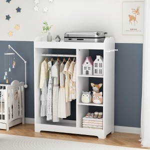 KTMBDW Kids Dress Up Storage with Mirror, Kids Wardrobe Closet, Dress Up Armoire for Little Girls, Open Hanging Costume Organizer for Kids Room, White - 1 of 4