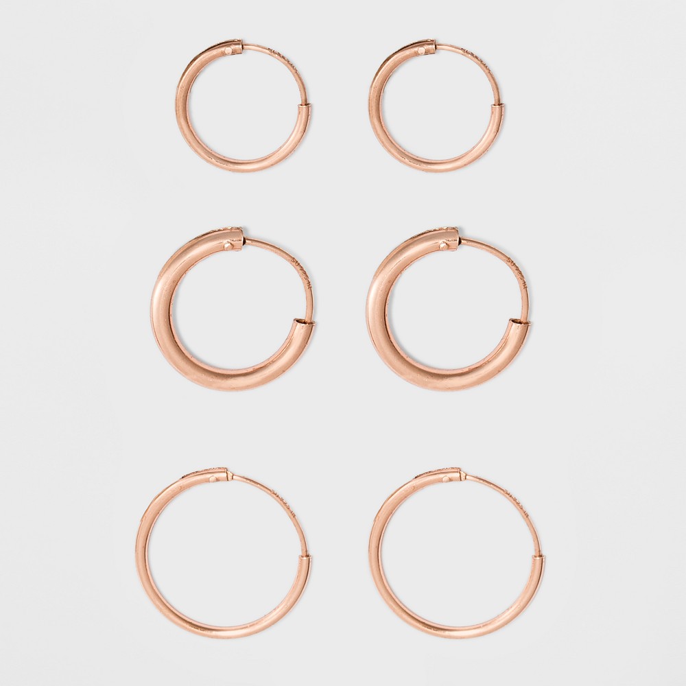 Photos - Earrings Endless Hoop Rose Gold Over Sterling Silver Small Three Earring Set 3pc- A