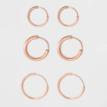 Endless Hoop Rose Gold Over Sterling Silver Small Three Earring Set 3pc- A New Day™ Rose Gold
