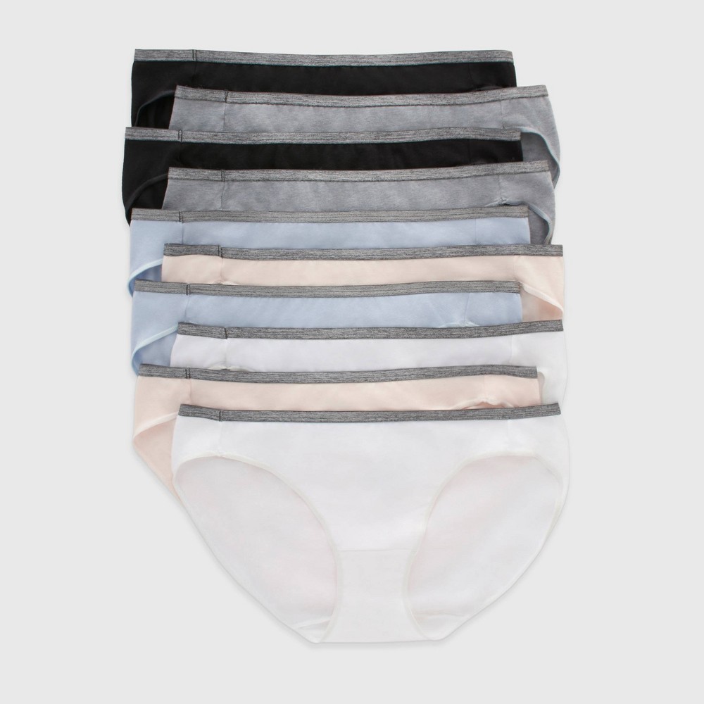 Hanes Women's 10pk Cool comfort Cotton Stretch Bikini Underwear - Black/Gray/White 8 -  54367965