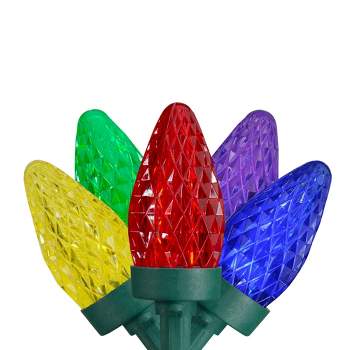 Northlight 50 Count Multi-Color LED C7 Faceted Christmas Lights, 20.25 ft Green Wire