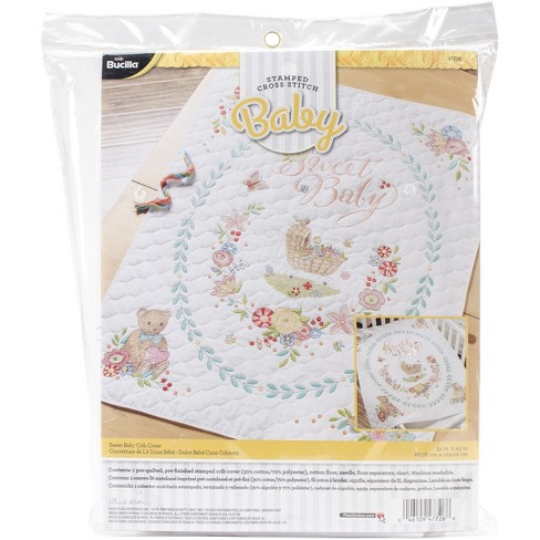 Bucilla teddy & Friends Stamped Cross Stitch Crib Cover Kit 41049 34 X 43  Pre-quilted Just Embroider and Give to the New Baby 