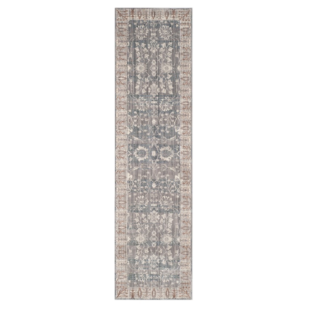 2'3inx10' Runner Dark Gray/Light Gray Floral Loomed - Safavieh