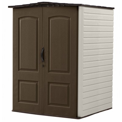 Rubbermaid Large Plastic Weatherproof Outdoor Storage Shed with Double Wall Construction for Backyard, Garden, and Patio, Canteen Brown/Putty