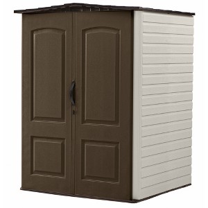 Rubbermaid Large Plastic Weatherproof Outdoor Storage Shed with Double Wall Construction for Backyard, Garden, and Patio, Canteen Brown/Putty - 1 of 4