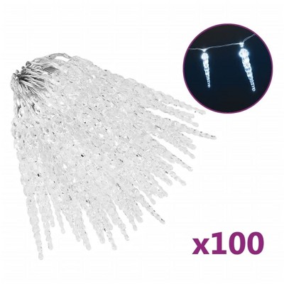 vidaXL Cold White Acrylic Christmas Icicle Lights - 100pc Indoor/Outdoor Energy-Saving LED Lights - Waterproof Decorative Lights with 8 Effects