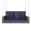 4ft  2-Person Wicker Hanging Porch Swing with Chains and Soft Cushion Pillows - Outdoor Rattan Swing Bench Blue-gray - 2 of 4