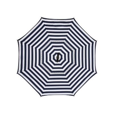 ShedRain UnbelievaBrella Reverse Opening Stick Umbrella - Navy Blue Striped_1